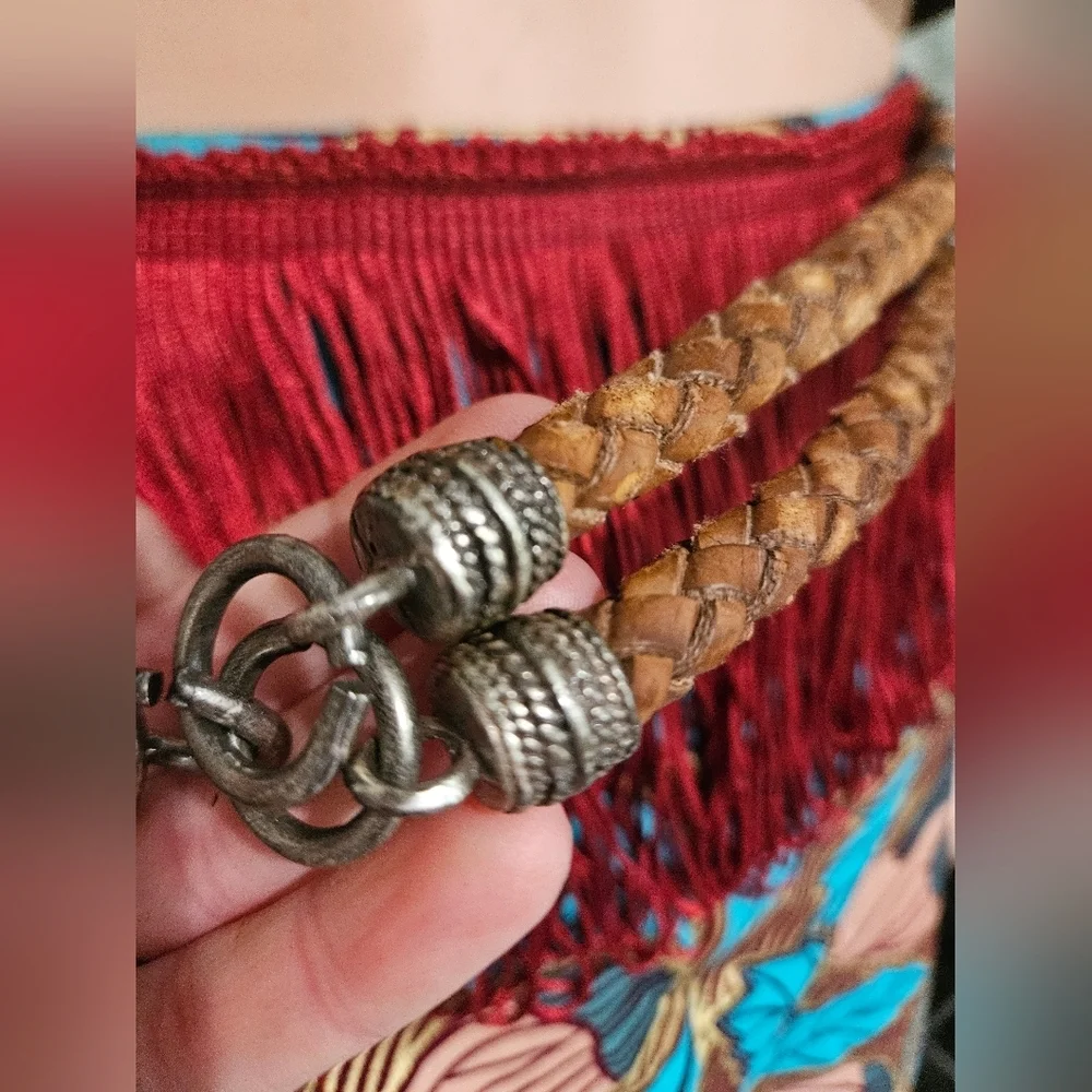 Vintage Made in Italy Braided Leather Medallion Belt – Artisan Statement Piece